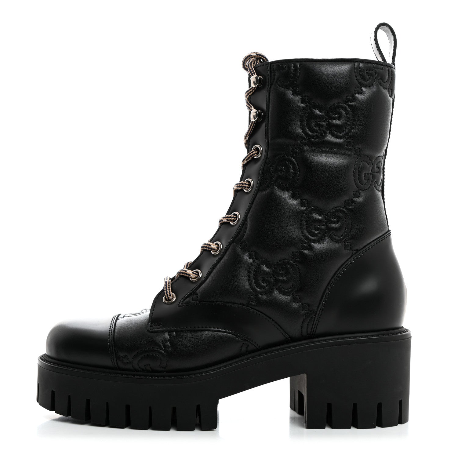 Gucci Cordovan Lux Nappa GG Matelasse Lace Up 60mm Combat Boots 37 Black 1 of 9