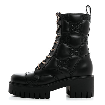 Gucci Cordovan Lux Nappa GG Matelasse Lace Up 60mm Combat Boots 37 Black 1 of 9