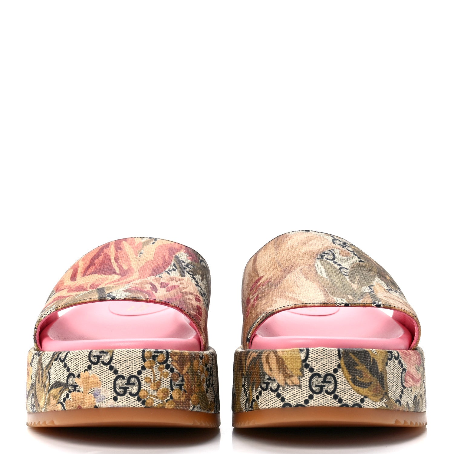 Gucci GG Supreme Monogram Water Flora Angelina Platform Slide Sandals 39.5 Beige Blue Multicolor 2 of 9