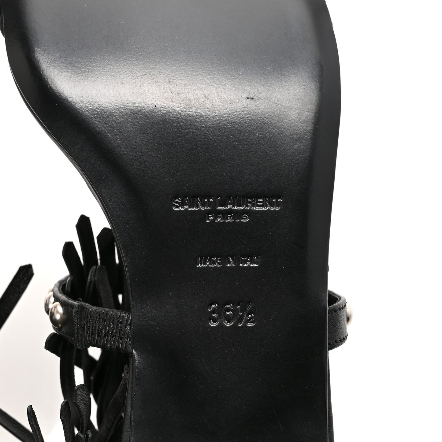 Calfskin Studded Fringe Cyuko Sandals 36.5 Black