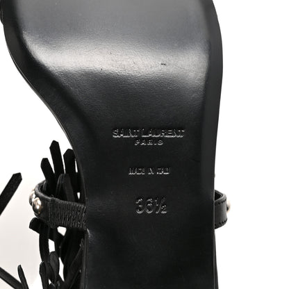 Saint Laurent Calfskin Studded Fringe Cyuko Sandals 36.5 Black 7 of 10