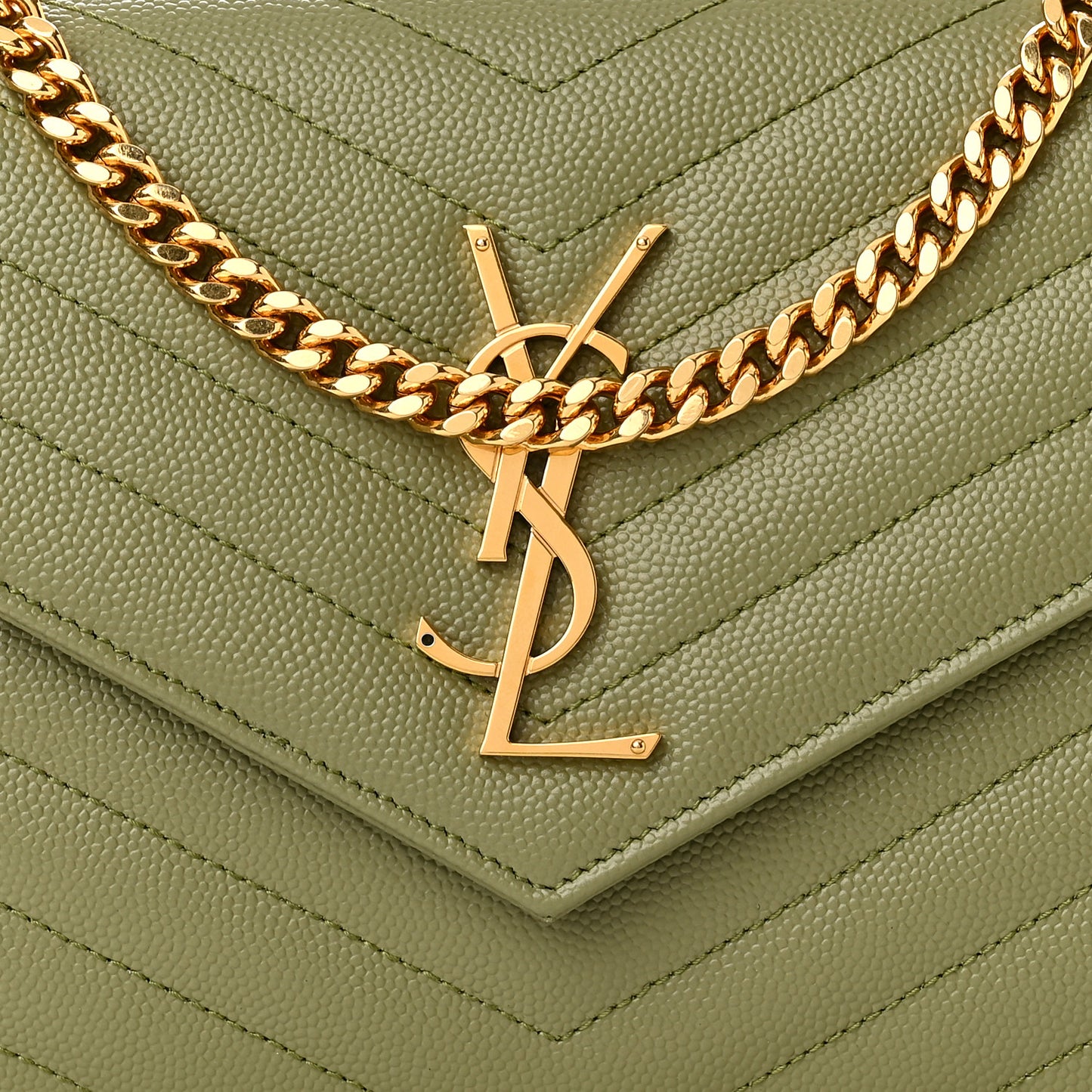 Grain De Poudre Matelasse Chevron Monogram Chain Wallet Light Sage