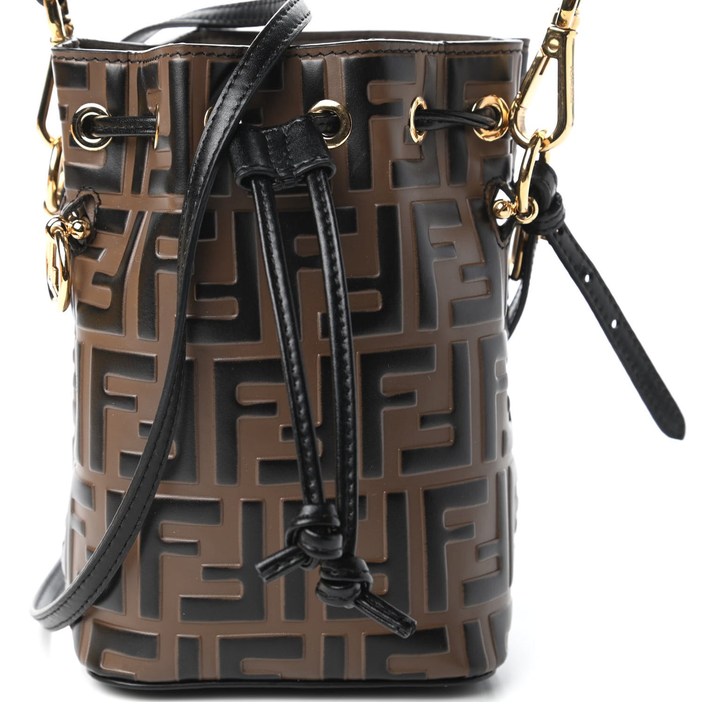 Vitello Liberty F is Fendi Bi-Color FF 1974 Embossed Mini Mon Tresor Bucket Bag Maya Black