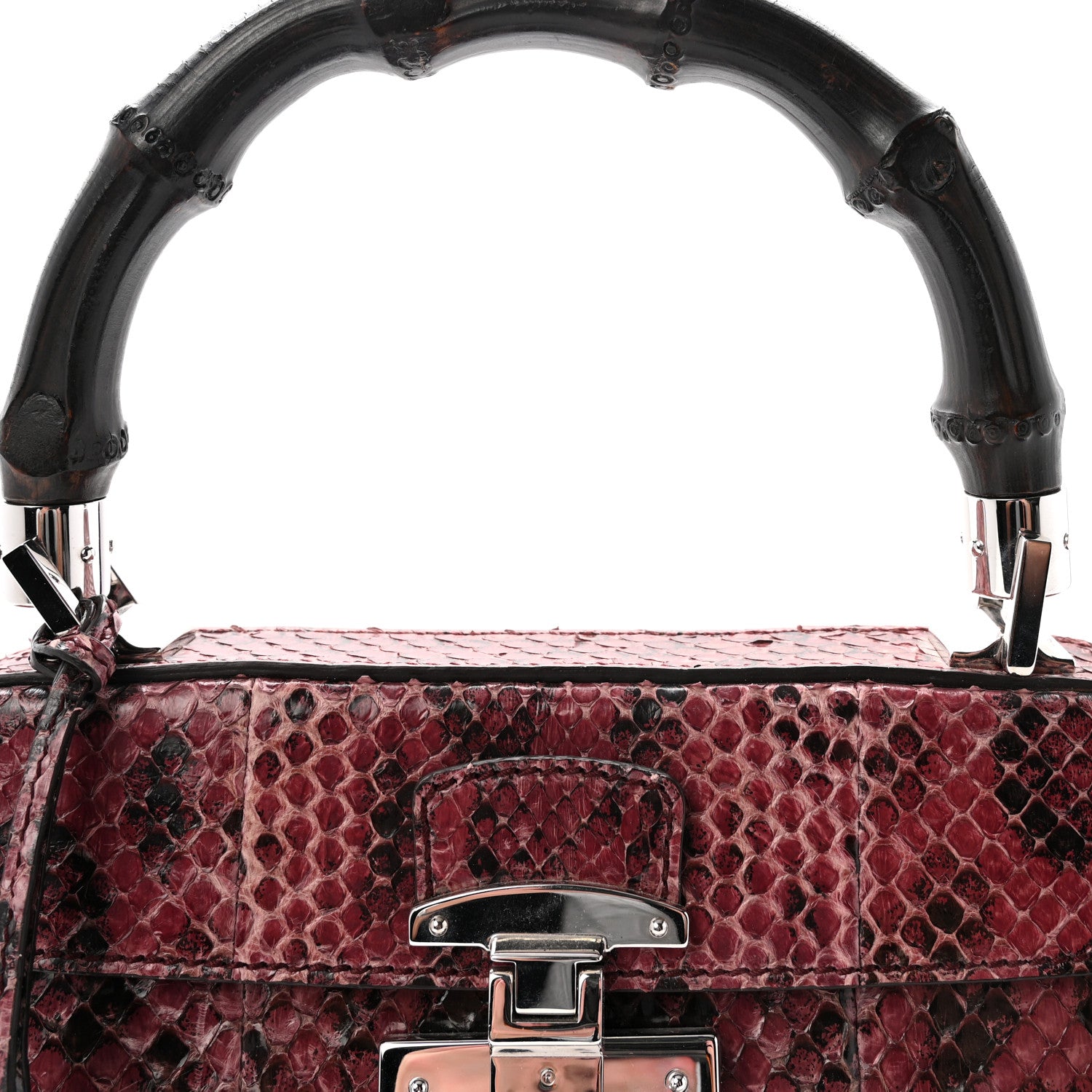 Gucci Snakeskin Bamboo Medium Lady Lock Top Handle Bag Purple 8 of 10