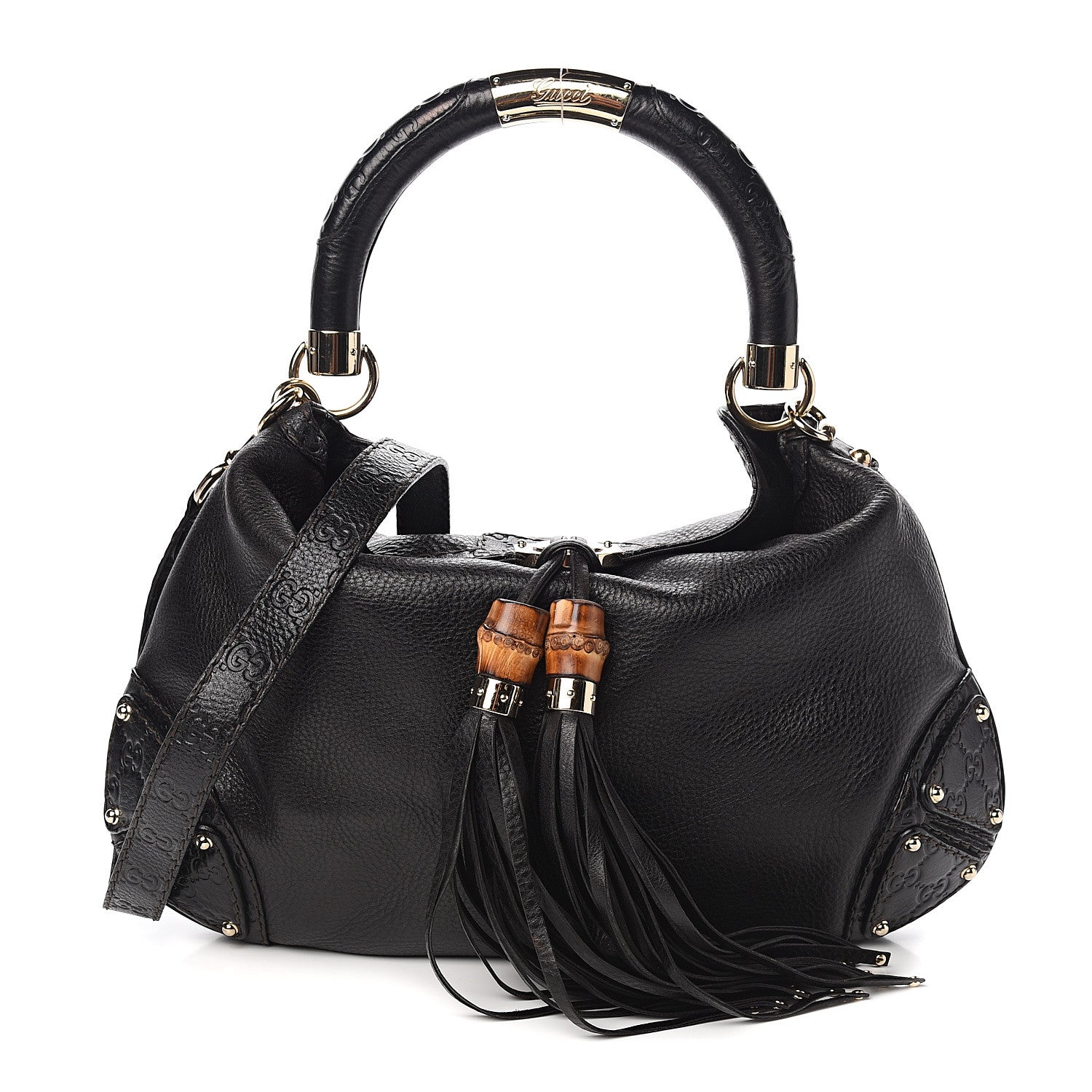 Gucci Calfskin Medium Indy Top Handle Hobo Black 1 of 9