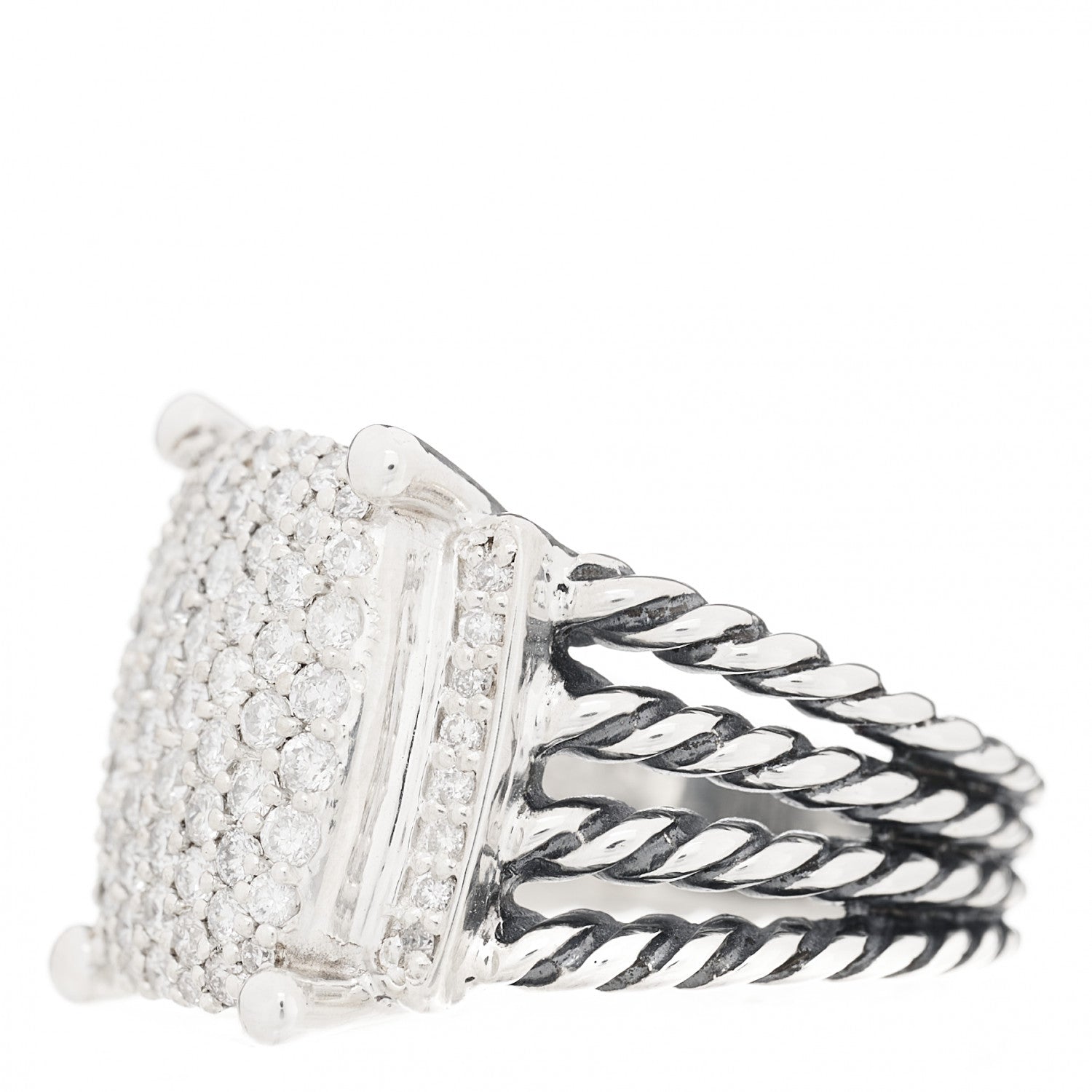 David Yurman Sterling Silver Diamond 16mm Wheaton Ring 56 7.5 2 of 4
