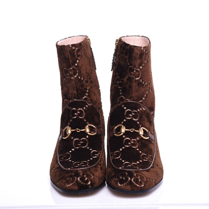 Gucci Velvet GG Monogram Crystal Horsebit Ankle Boots 38.5 Brown Vintage Cocoa 3 of 8