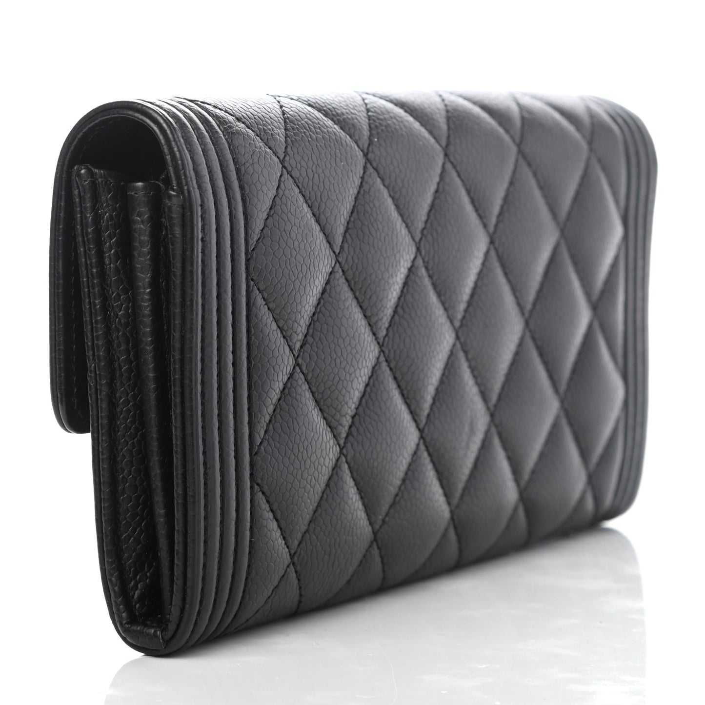Caviar Quilted Large Boy Gusset Flap Wallet Black