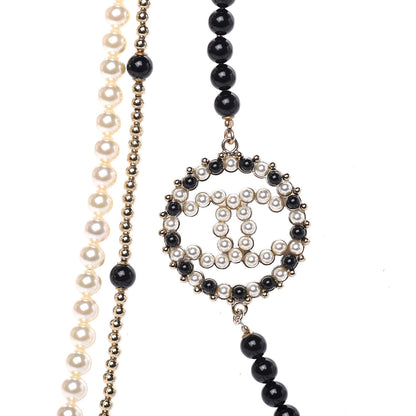 Chanel Pearl Beaded CC Multi Strand Long Necklace Black Gold 4 of 4