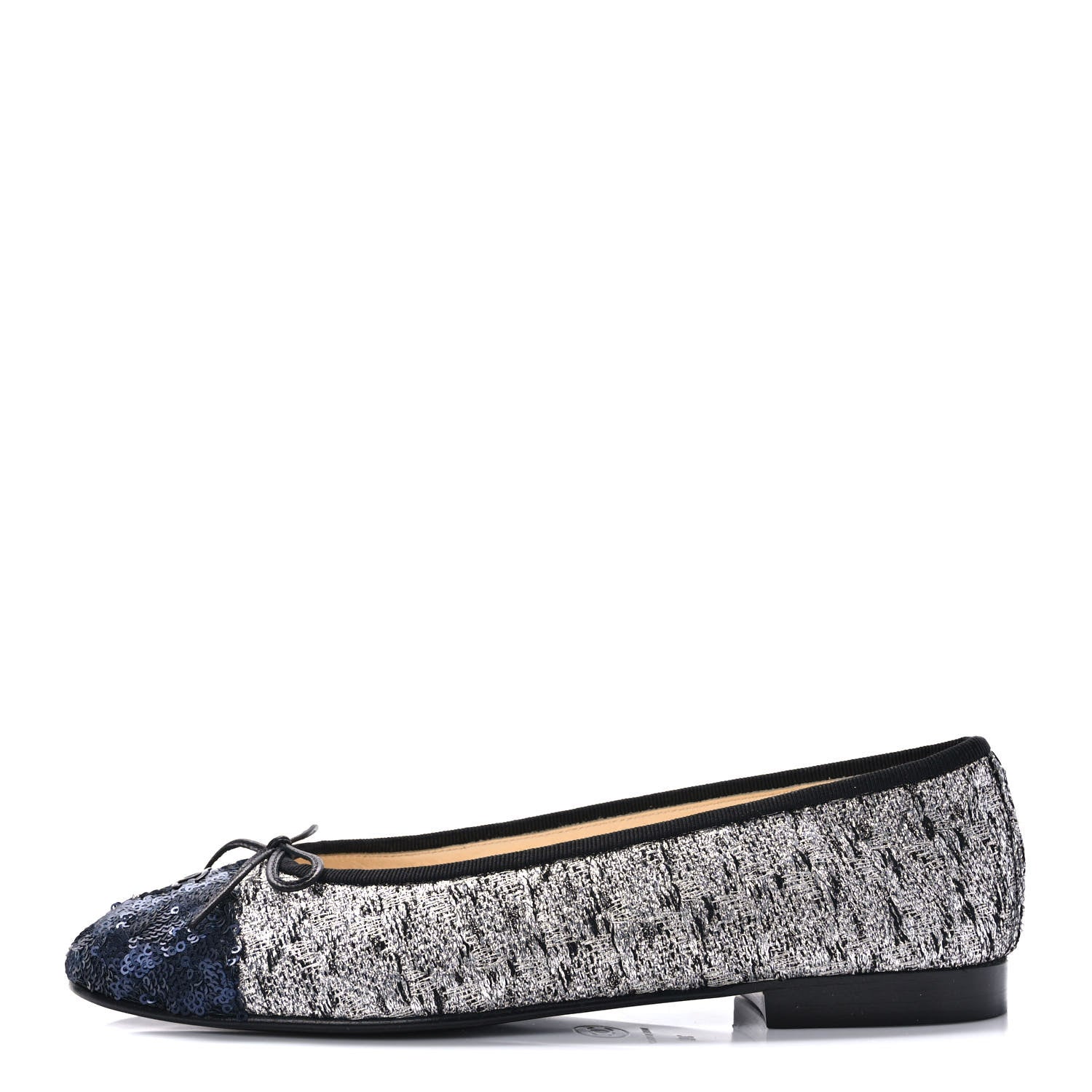 Chanel Tweed Sequin Cap Toe Ballerina Flats 39 Black Blue 1 of 8