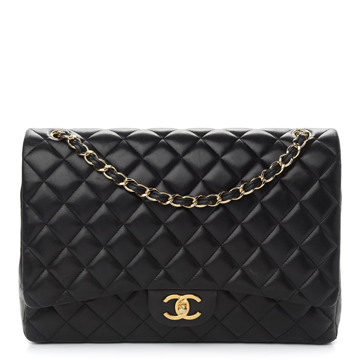 Lambskin Quilted Maxi Double Flap Black