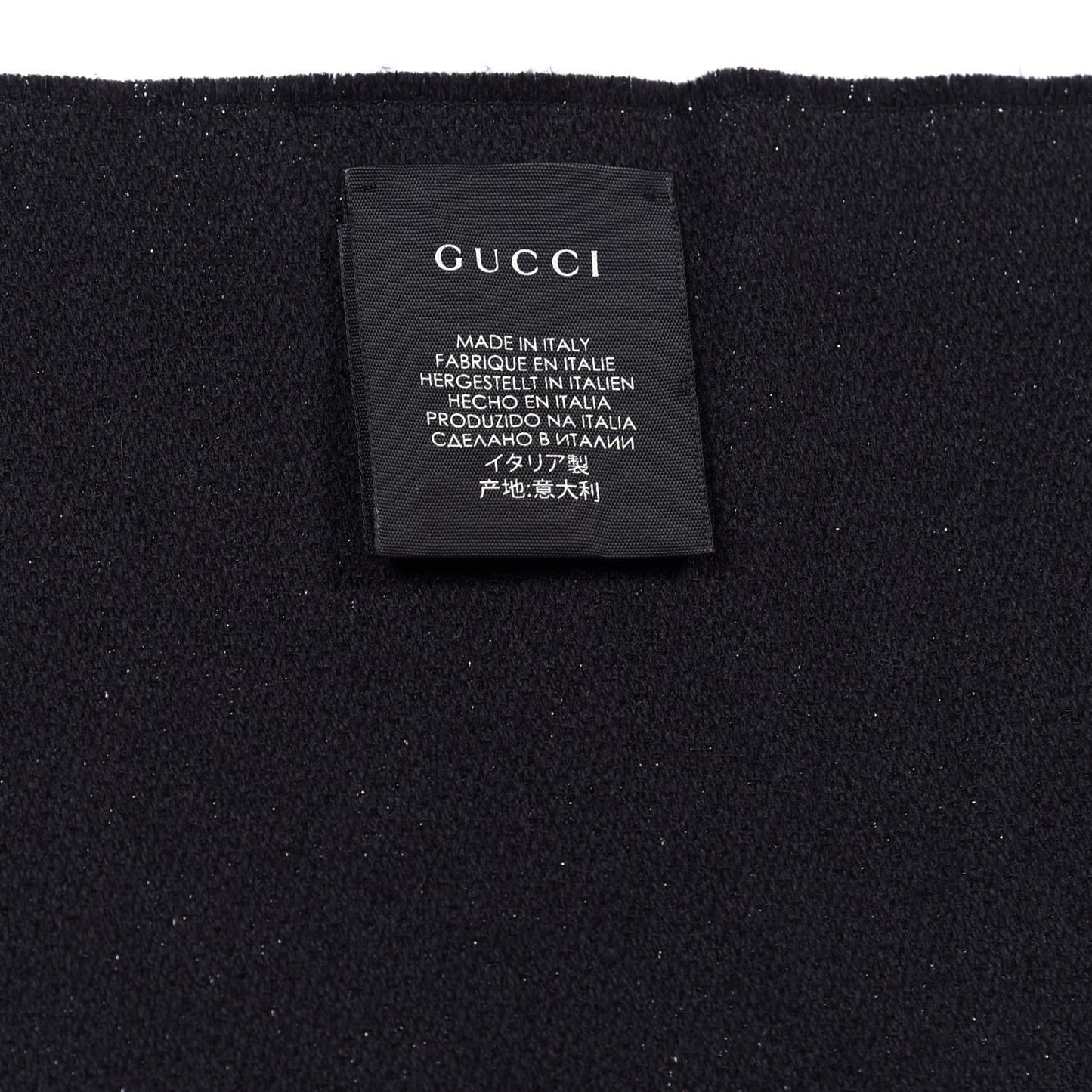 Wool Silk GG Monogram Fringe Scarf Black