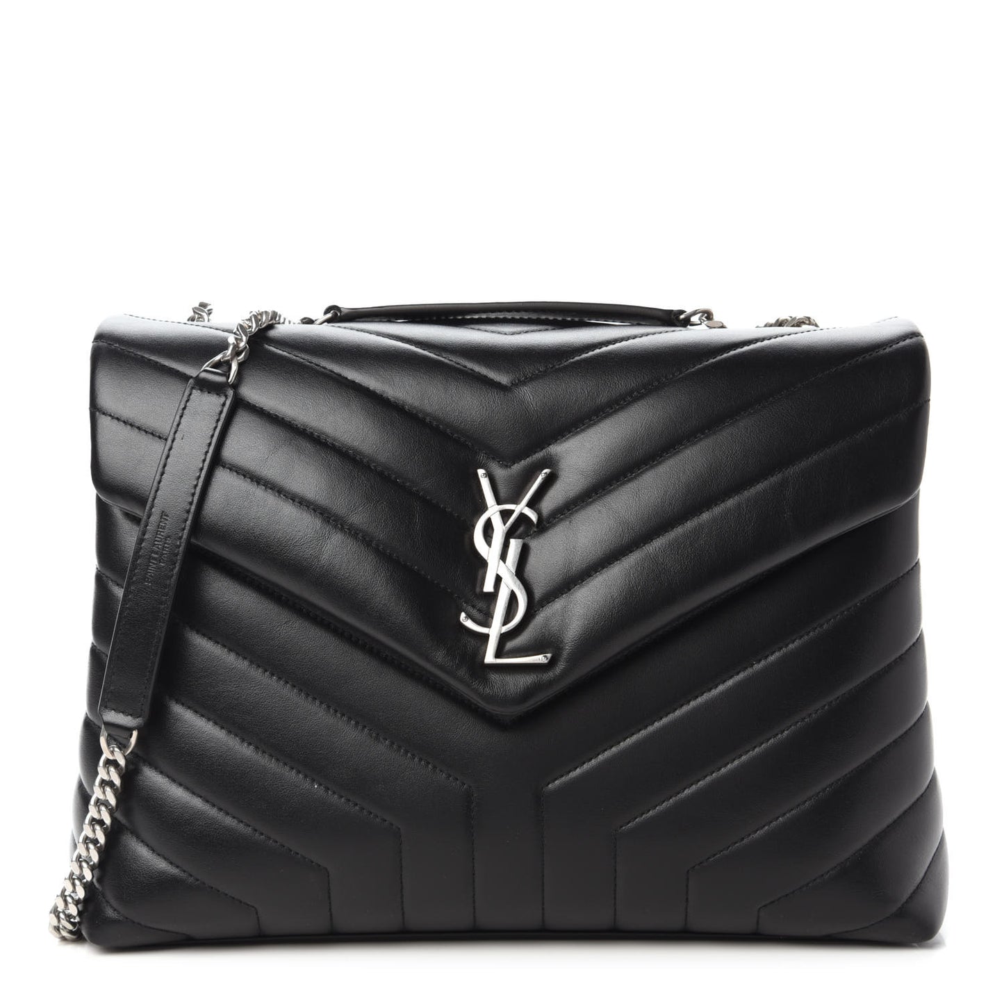 Calfskin Y Quilted Monogram Medium Loulou Chain Satchel Black