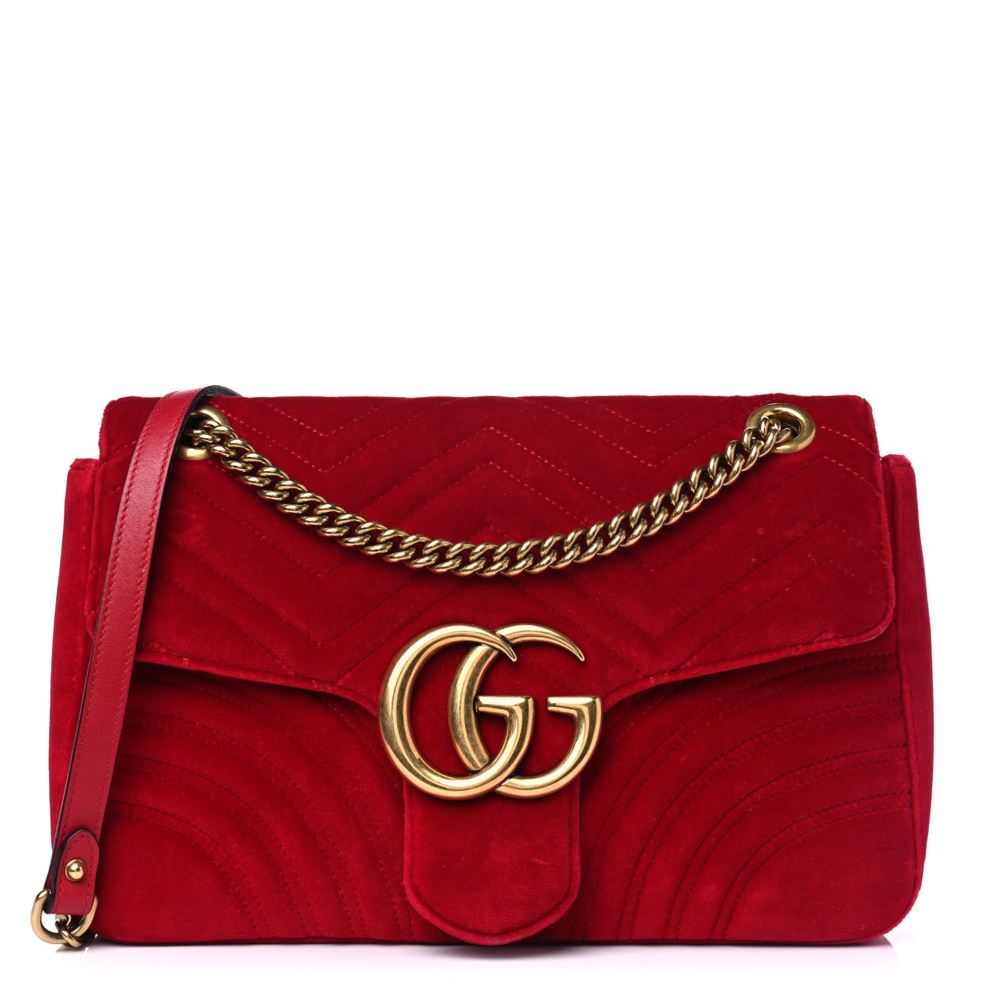 Velvet Matelasse Medium GG Marmont Shoulder Bag Hibiscus Red
