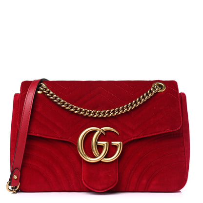 Gucci Velvet Matelasse Medium GG Marmont Shoulder Bag Hibiscus Red 1 of 5