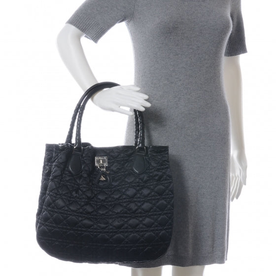 Nylon Cannage Shopper Tote Black