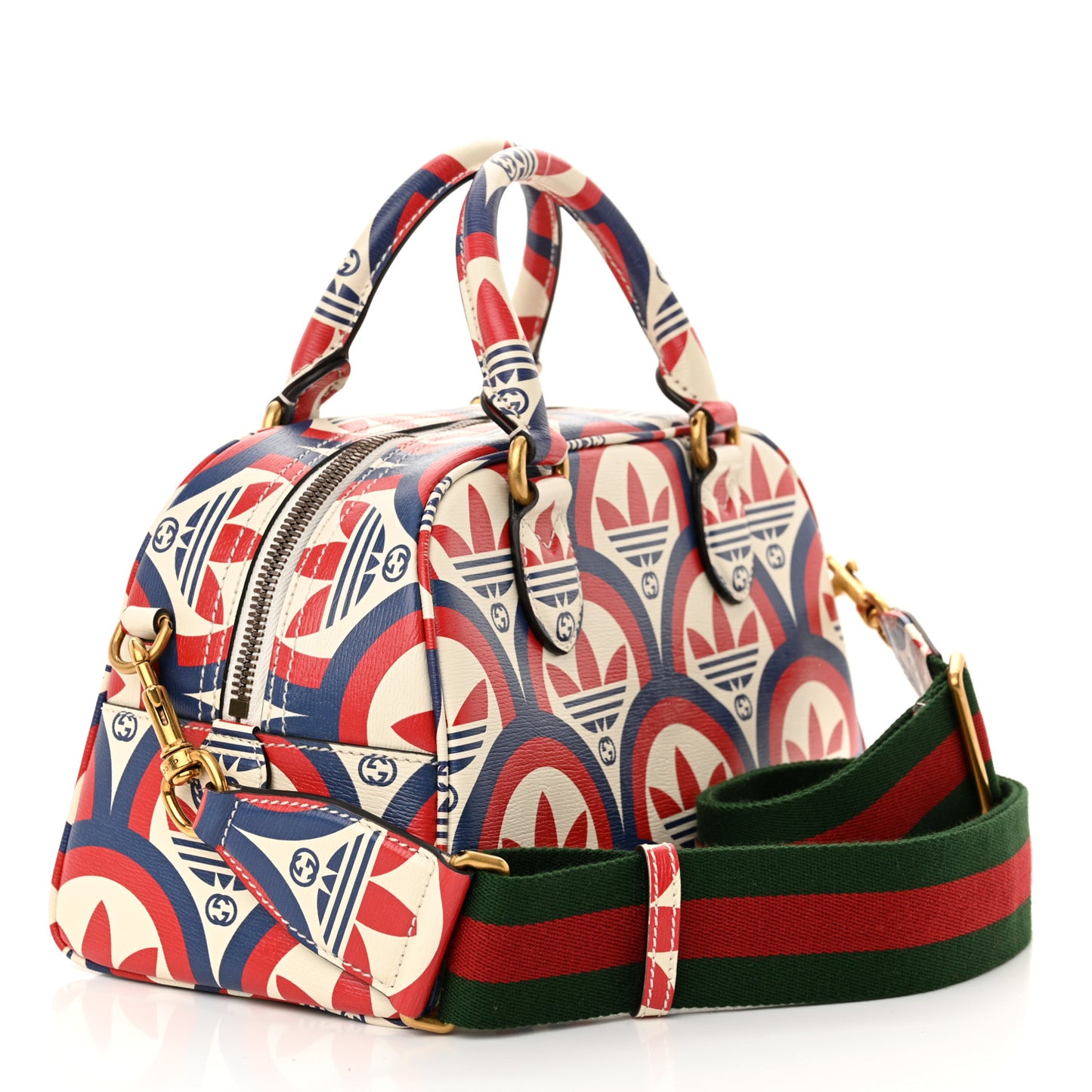 X ADIDAS Shangai Calfskin Web Trefoil Interlocking G Mini Duffle Bag Red White Blue