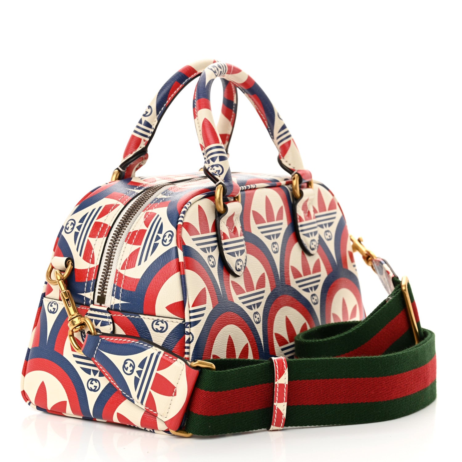 Gucci X ADIDAS Shangai Calfskin Web Trefoil Interlocking G Mini Duffle Bag Red White Blue 3 of 10