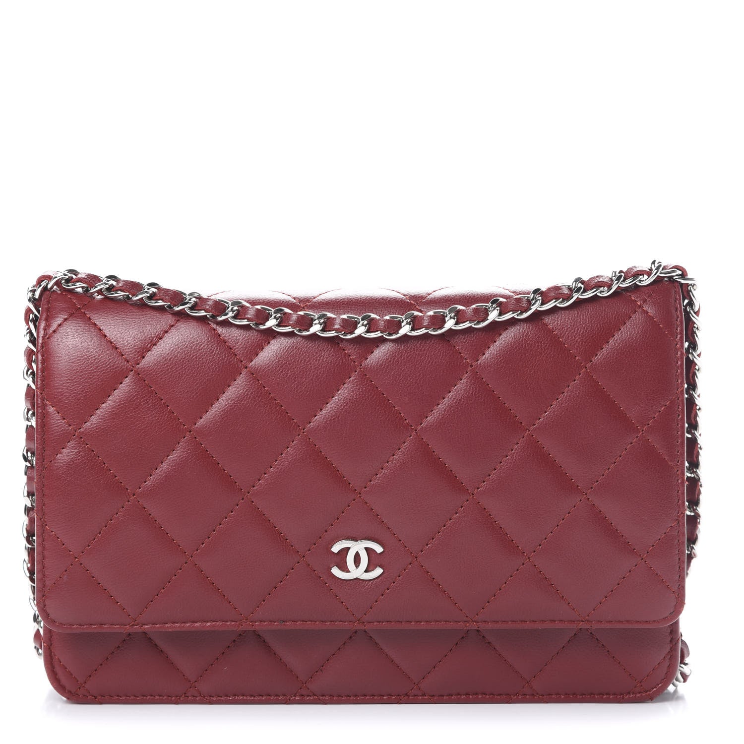 Chanel Lambskin Quilted Wallet on Chain WOC Red 1 of 12