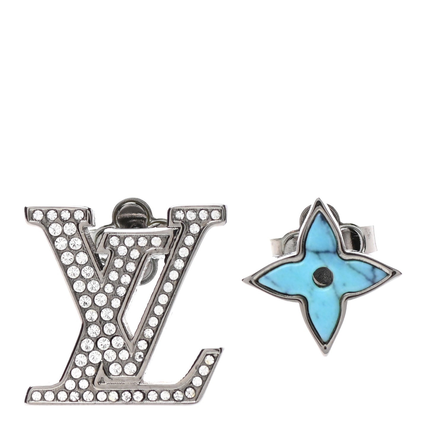 Crystal LV Initials Earrings Silver Blue