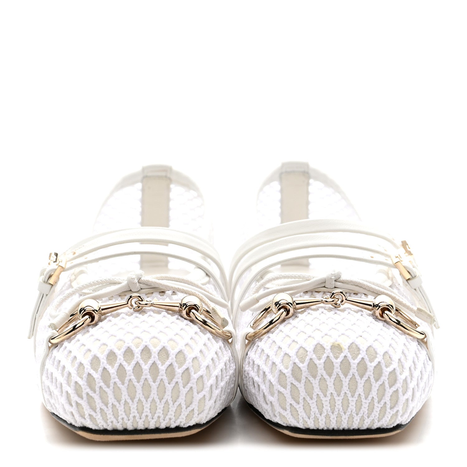 Gucci Video Net Nappa Horsebit Ballerina Flats 37 Great White 3 of 9