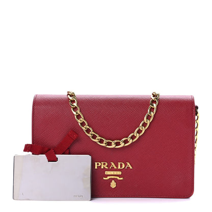 Prada Saffiano Lux Chain Wallet Fuoco 1 of 12