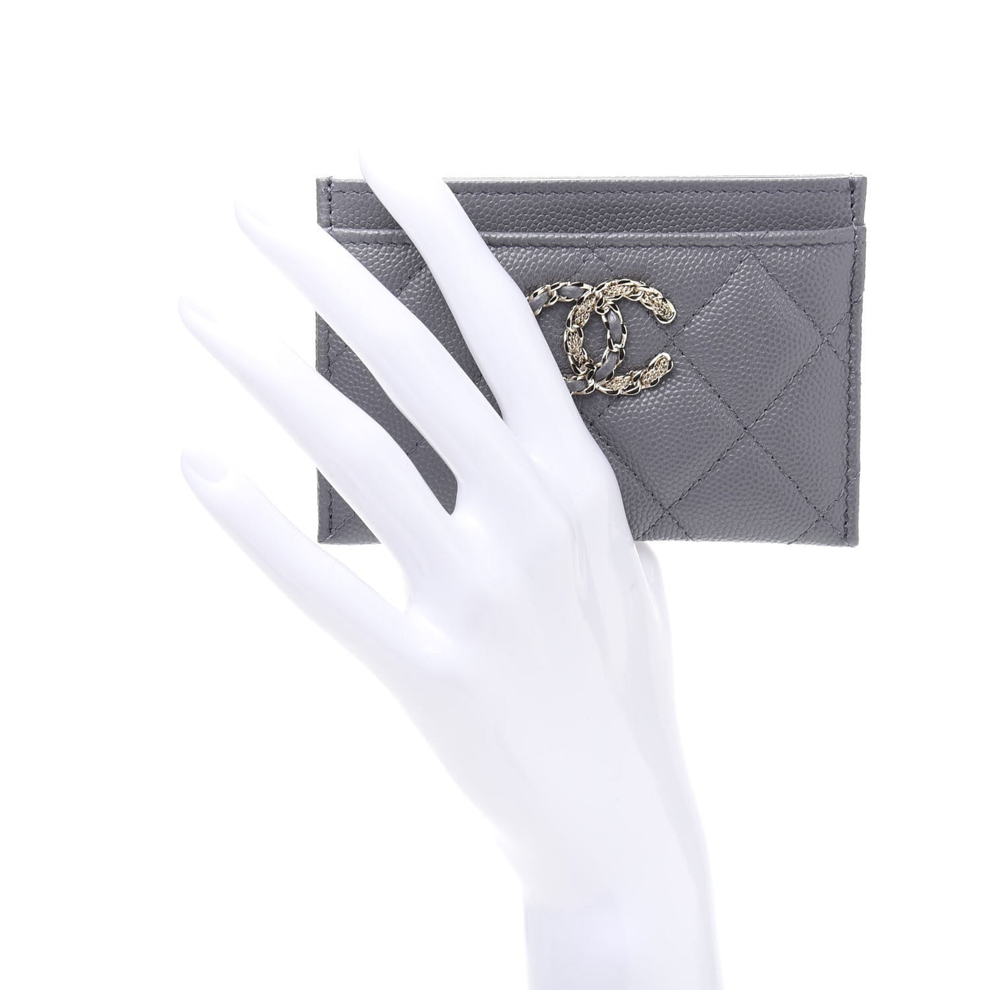Caviar Quilted French New Wave Card Holder Grey