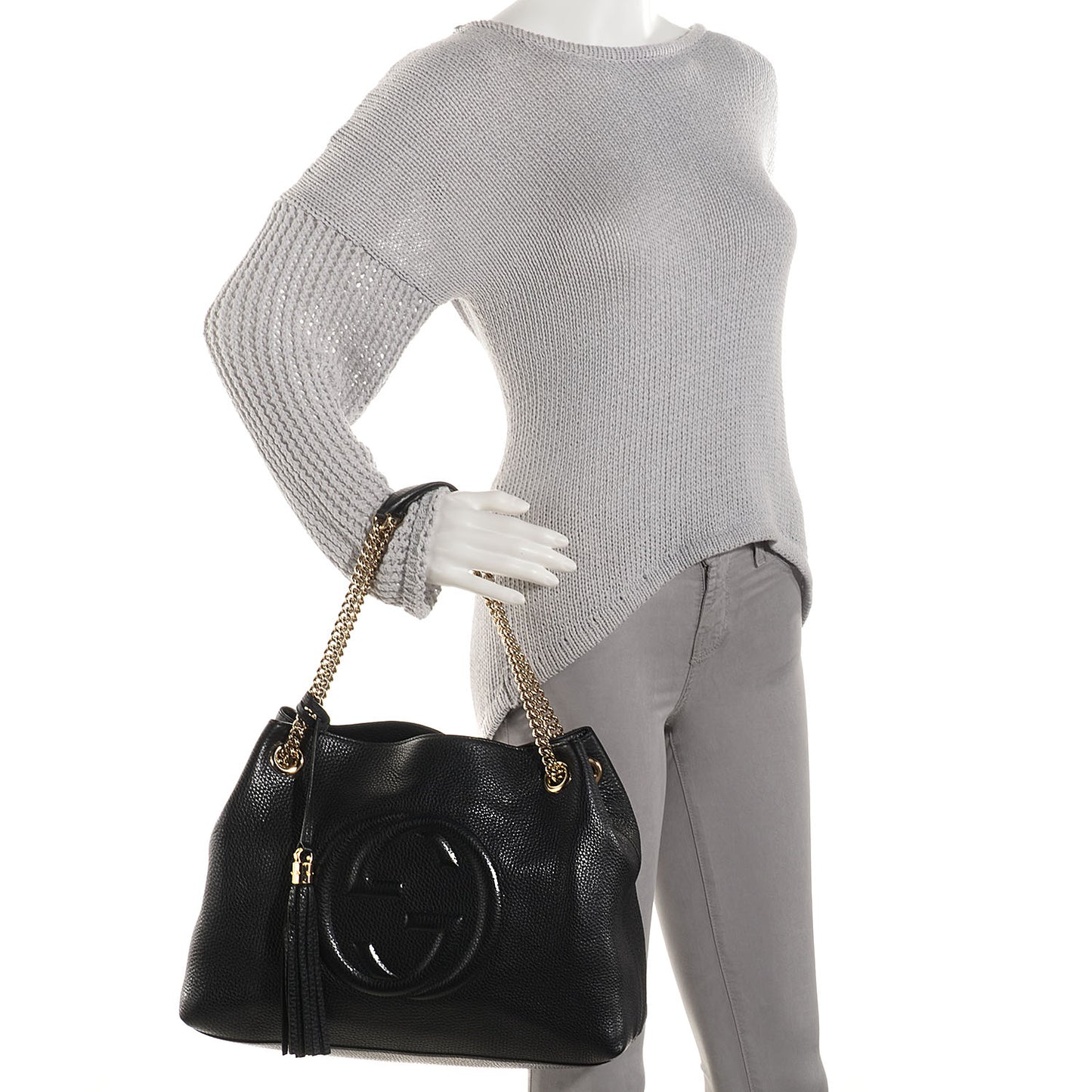 Pebbled Calfskin Medium Soho Chain Shoulder Bag Black