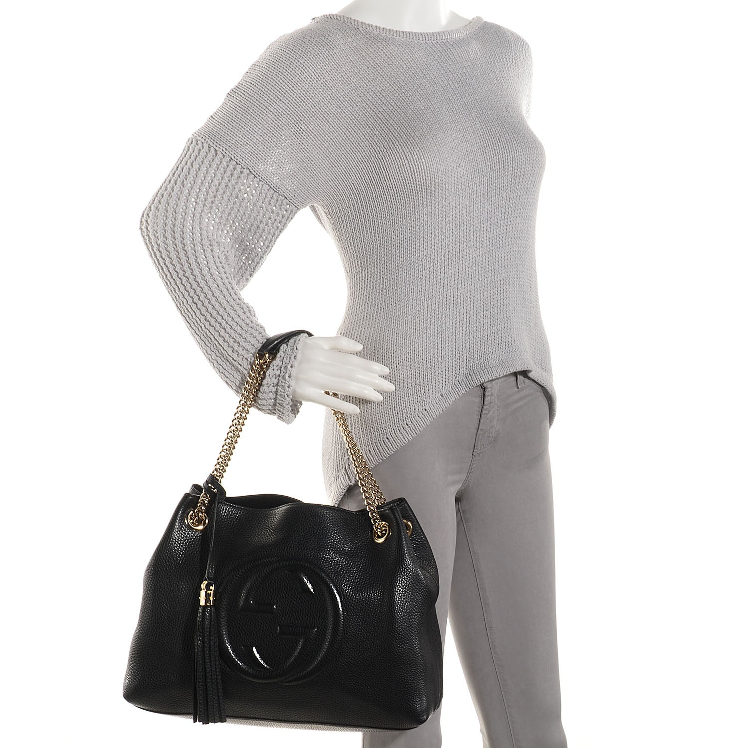 Gucci Pebbled Calfskin Medium Soho Chain Shoulder Bag Black 2 of 7
