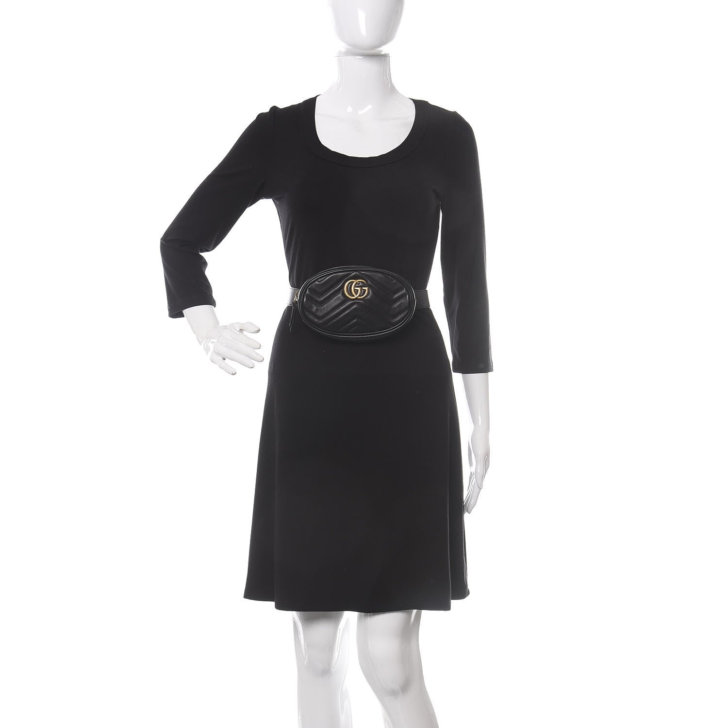 Gucci Calfskin Matelasse GG Marmont Belt Bag 95 38 Black 2 of 12