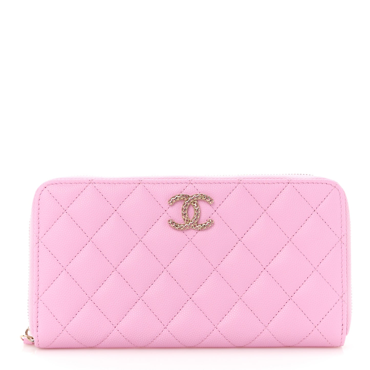 Caviar Quilted Perforated CC Long Zipped Wallet Pink