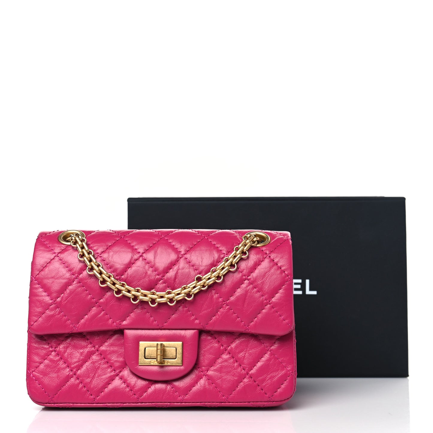 Aged Calfskin Quilted 2.55 Reissue Mini Flap Fuchsia
