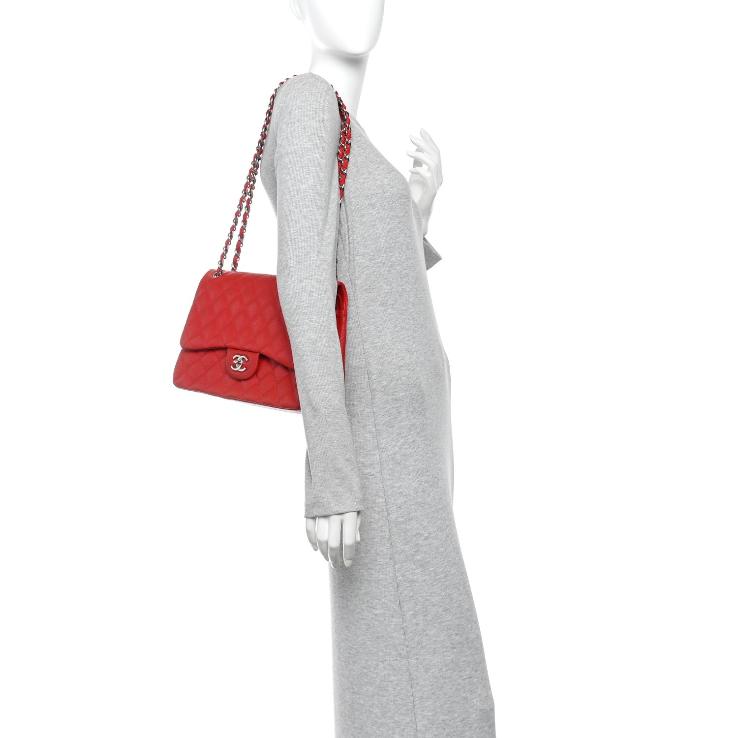 Chanel Caviar Quilted Jumbo Double Flap Red 2 of 11