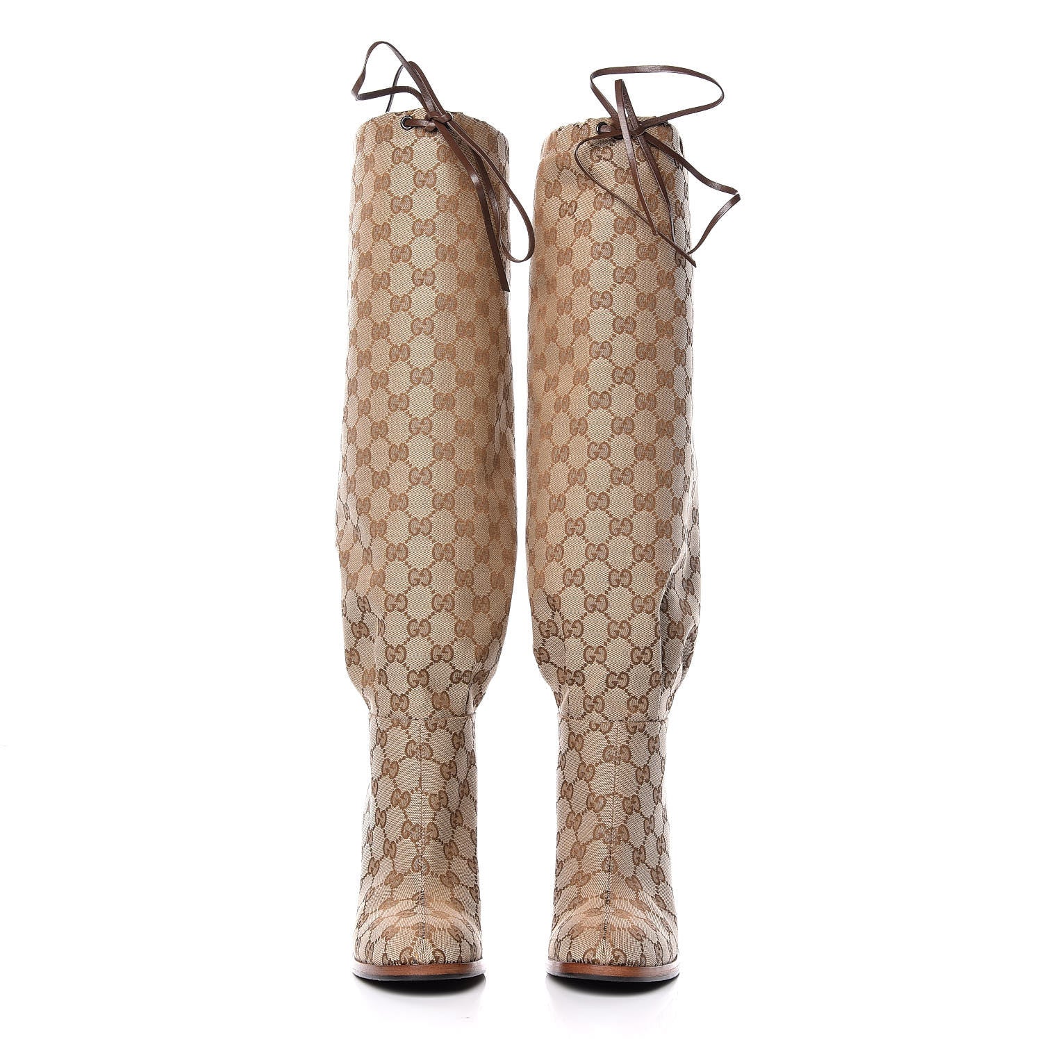 Gucci Monogram Lisa Mid Heel Boots 38 Beige Ebony 2 of 7
