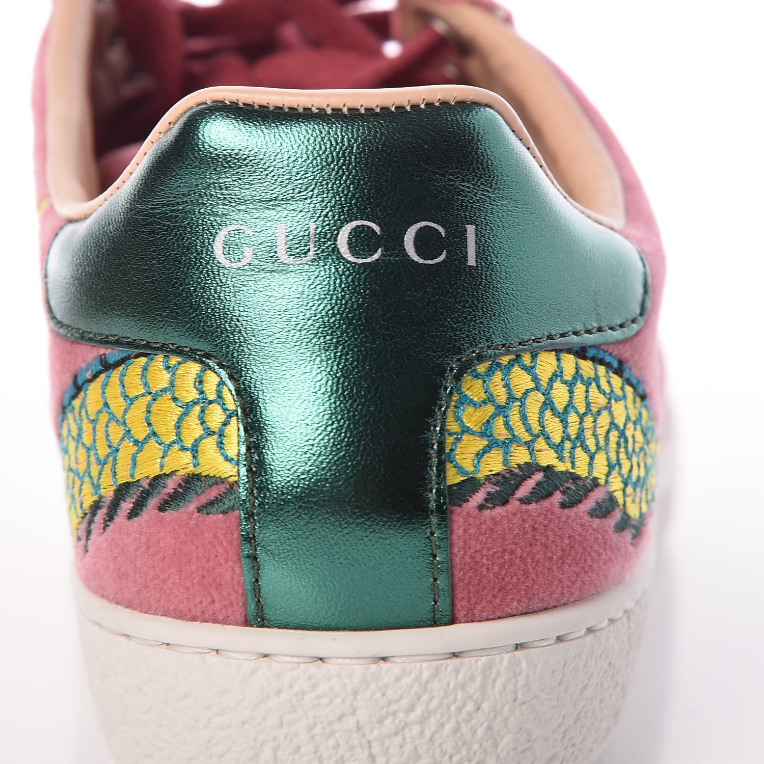 Gucci Velvet Nappa Web Dragon Embroidered Womens Ace Sneakers 35 Tibet Red 7 of 9