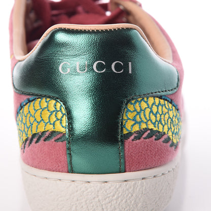 Gucci Velvet Nappa Web Dragon Embroidered Womens Ace Sneakers 35 Tibet Red 7 of 9