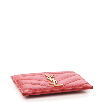 Saint Laurent Grain De Poudre Matelasse Chevron Monogram Credit Card Case New Red 3 of 9