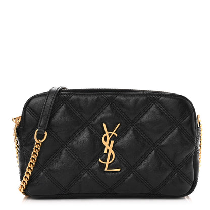 Saint Laurent Grained Lambskin Quilted Mini Becky Double Zip Bag Black 1 of 13