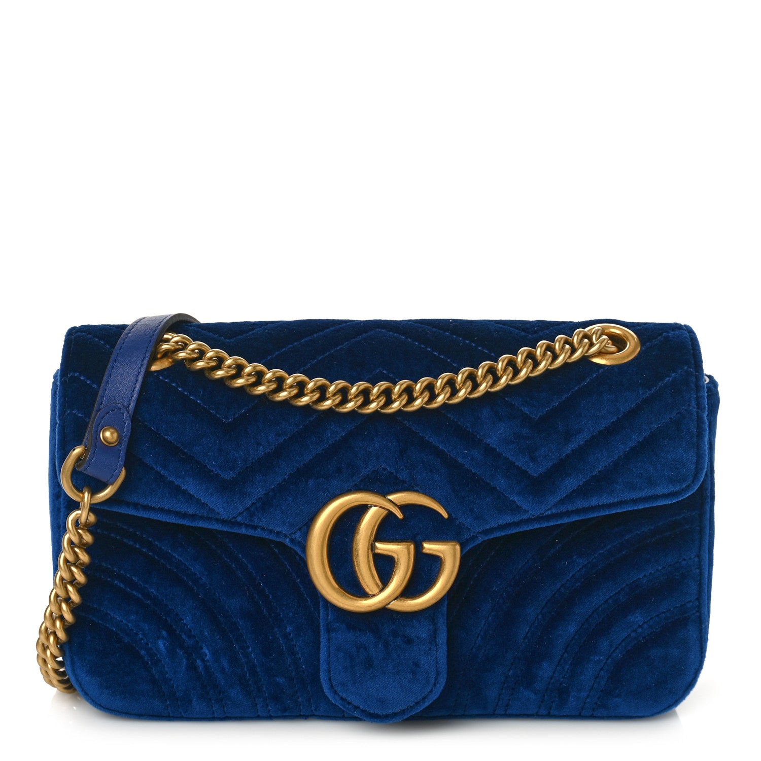 Gucci Velvet Matelasse Small GG Marmont Shoulder Bag Cobalt Blue 1 of 9