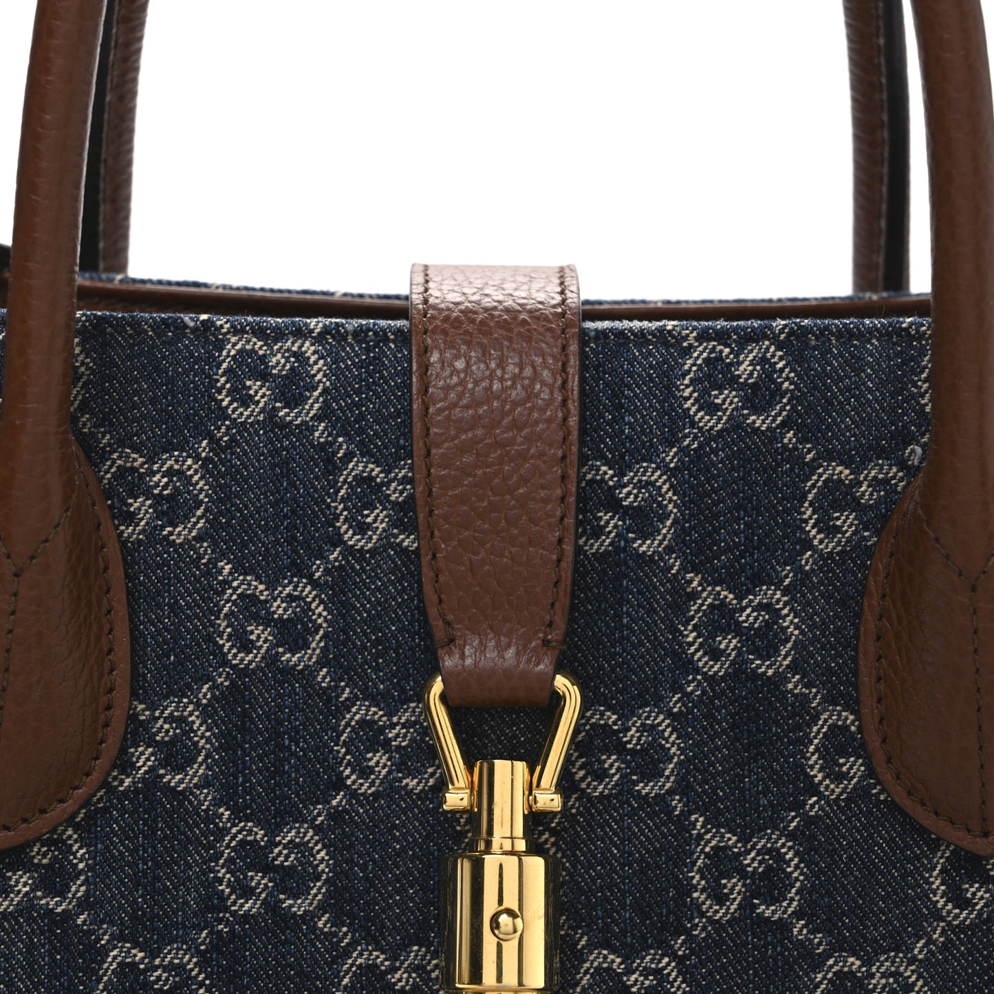 New Denim GG Monogram Dollar Calfskin Medium Jackie 1961 Tote Blue Tea Cuir Epilog