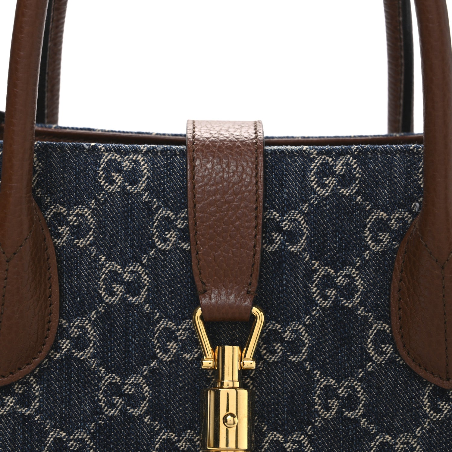 Gucci New Denim GG Monogram Dollar Calfskin Medium Jackie 1961 Tote Blue Tea Cuir Epilog 8 of 10