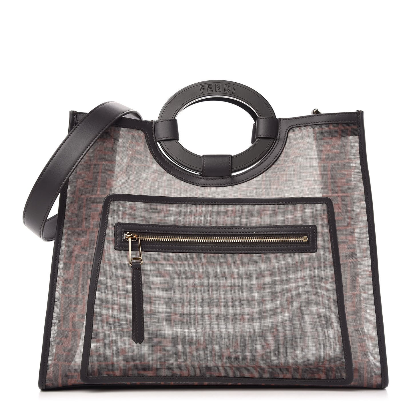 Mesh Vitello Century Cuoio FF 1974 Medium Runaway Shopper Tote Marrone Black Ebano