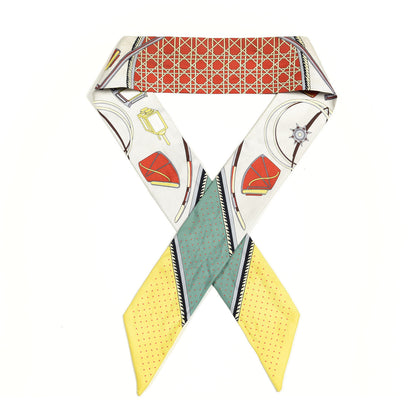 Hermes Silk Les Voitures A Transformation Twilly Gris Perle Rouge Jaune Vif 1 of 3