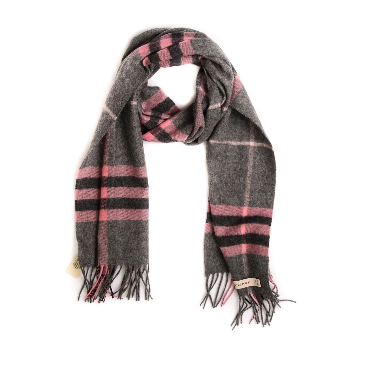 Cashmere Giant Check Fringe Scarf Antique Blush