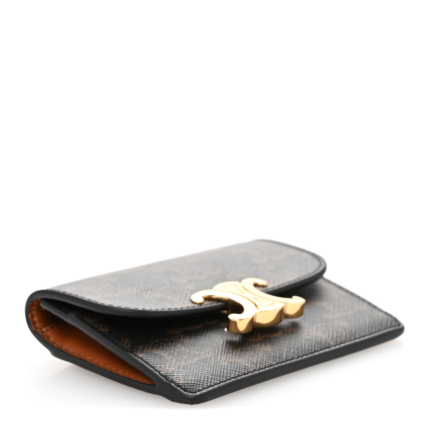 Triomphe Canvas Calfskin Flap Card Holder Tan