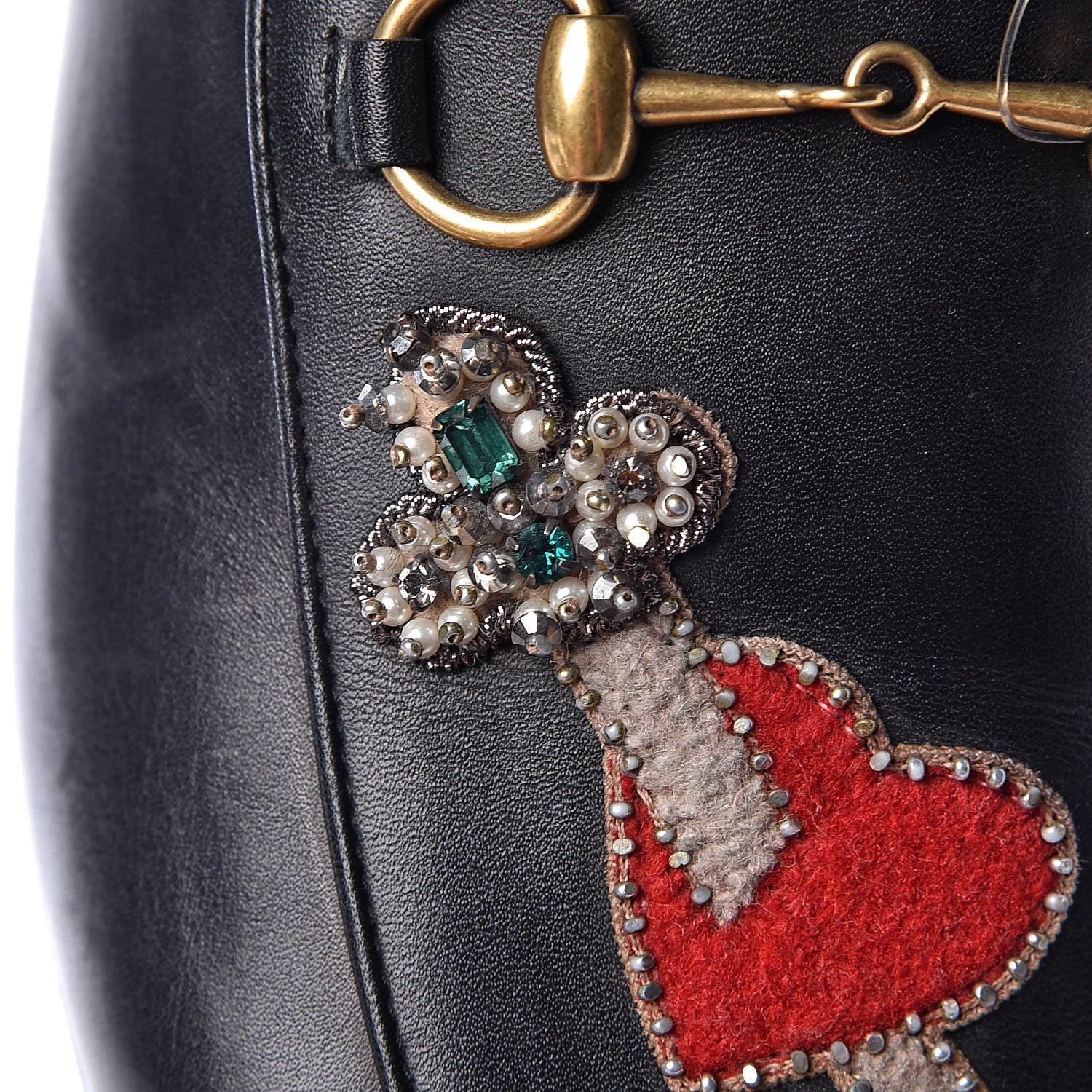 Gucci Calfskin Crystal Tiger Embroidered Womens Princetown Slippers 37 Black 9 of 10