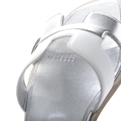 Hermes Metallic Nappa Box Oran Sandals 37 White Gris Argente 9 of 10