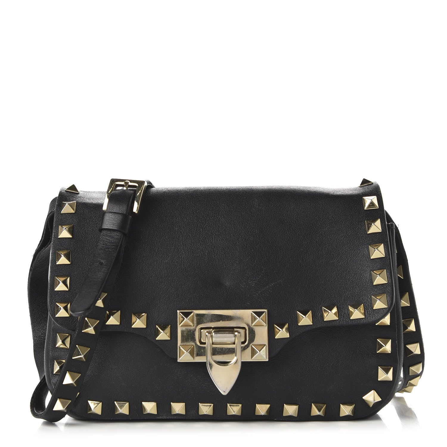 Valentino Garavani Vitello Mini Rockstud Flap Saddle Crossbody Bag Black 1 of 11