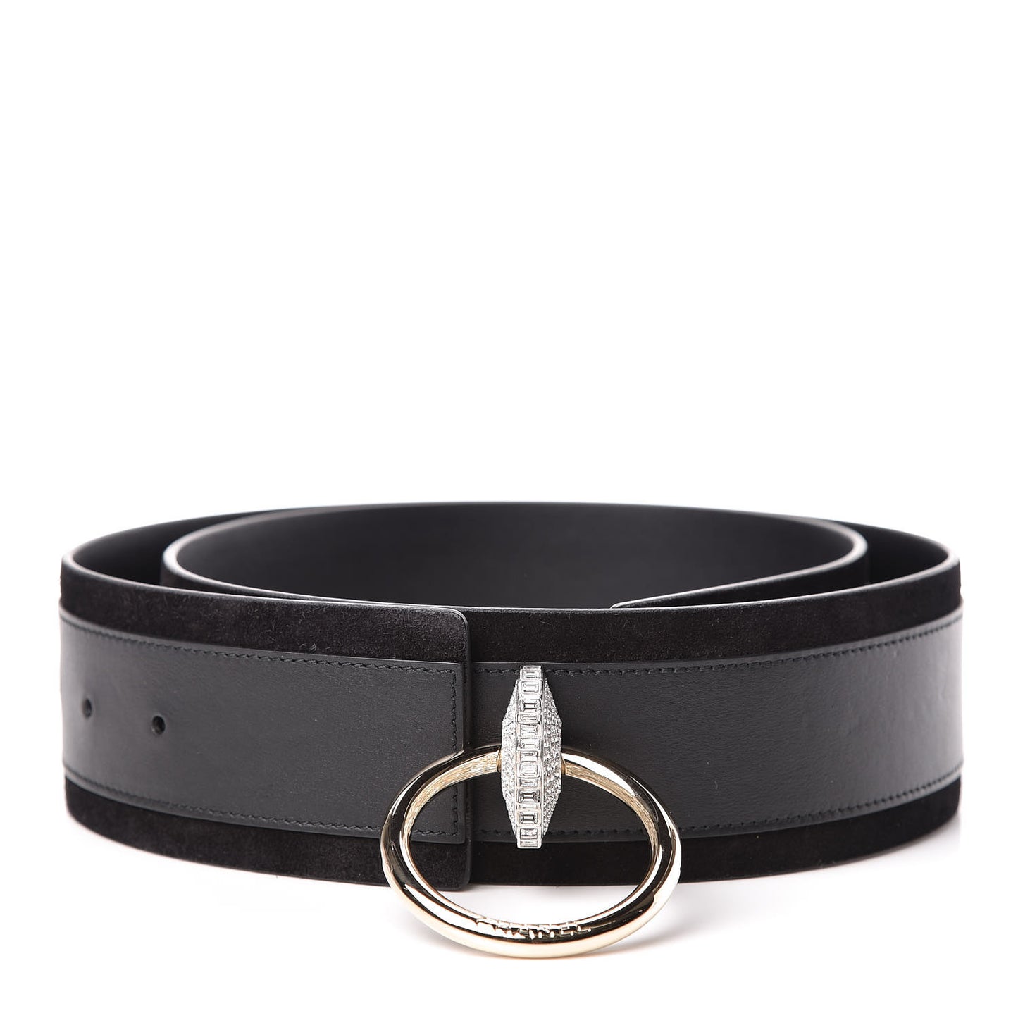 Lambskin Suede Crystal Ring CC Belt 90 36 Black