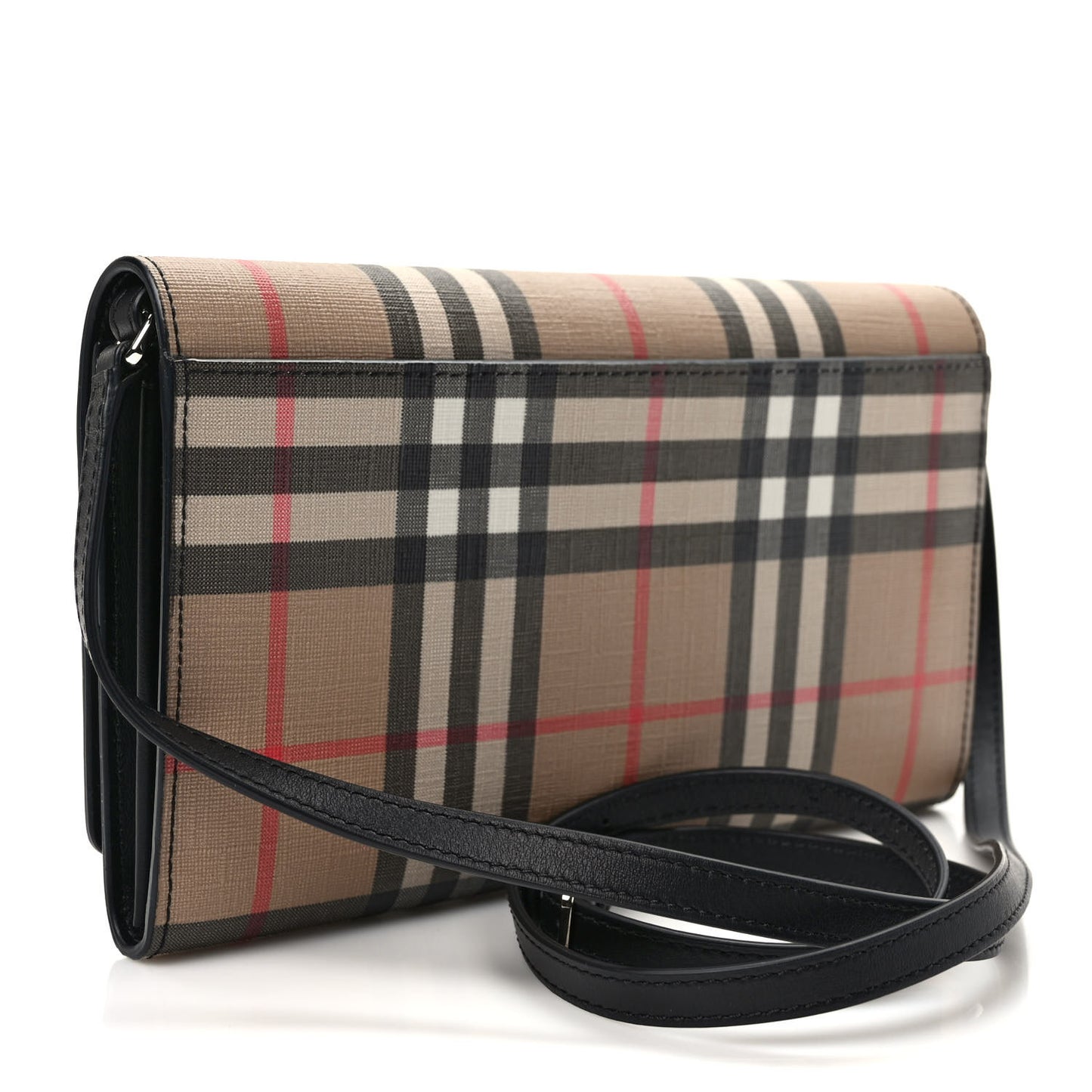 E-Canvas Vintage Check Wallet with Detachable Strap Black